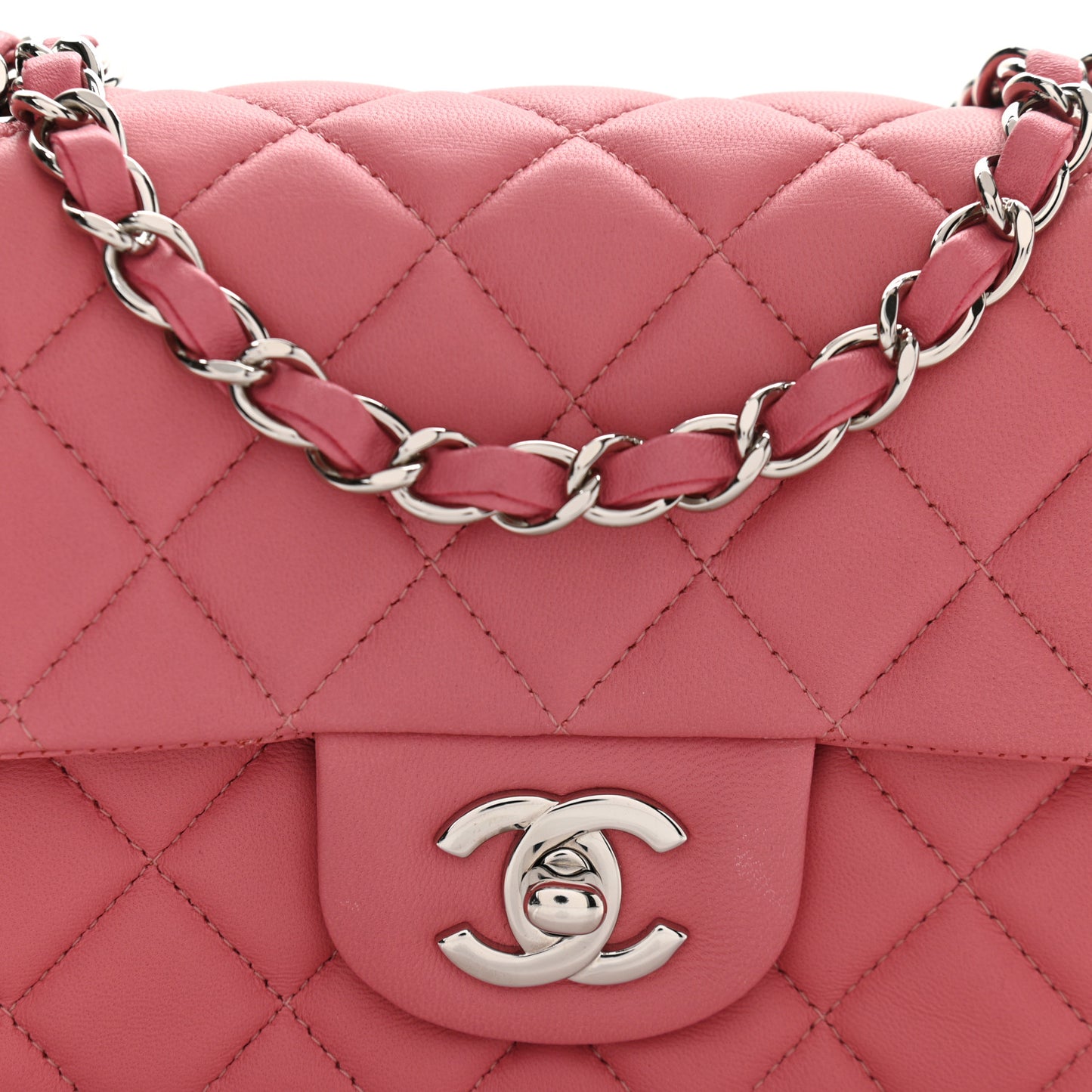 Lambskin Quilted Mini Rectangular Flap Pink