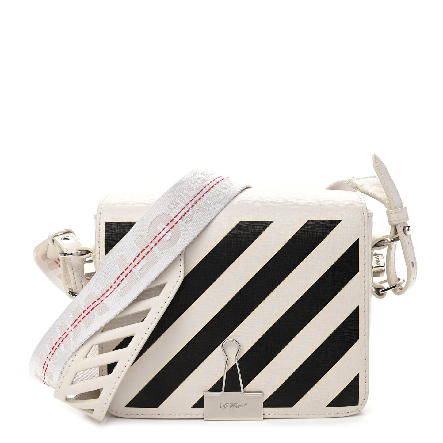 Saffiano Striped Diag Binder Flap Bag White Black