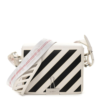 Off-White Saffiano Striped Diag Binder Flap Bag White Black 1 of 10