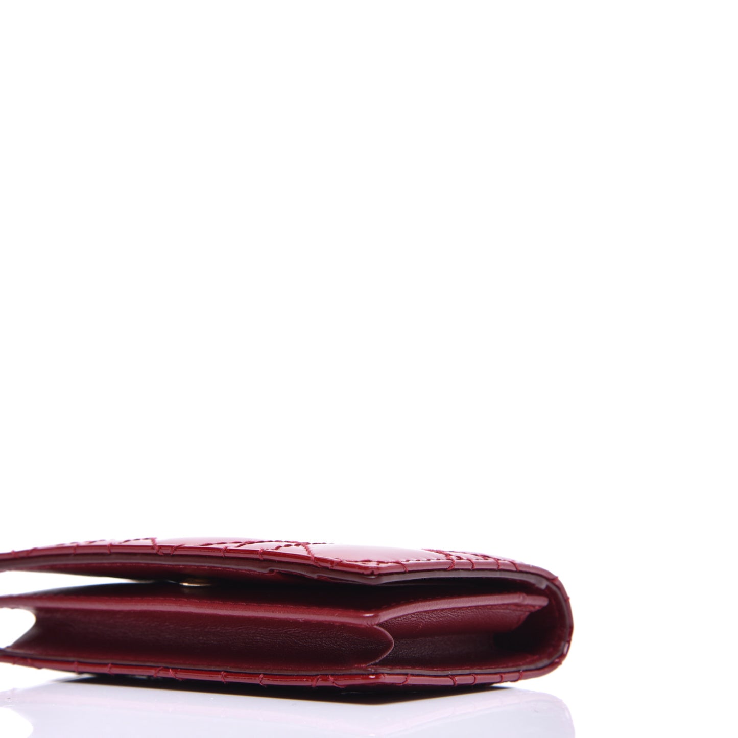 Patent Cannage Small Lady Dior Flap Card Holder Scarlet
