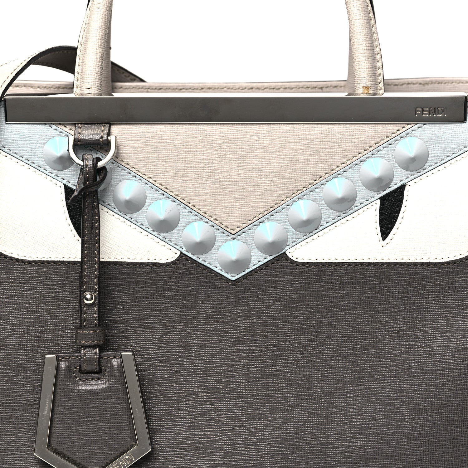 Fendi Vitello Elite Monster Eyes Studded Petite 2Jours Tote Carbone White Multicolor 7 of 12