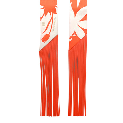 Hermes Silk Calfskin Bouquet Final Fringed Twilly Orange Gris Perle Vermillion 2 of 4
