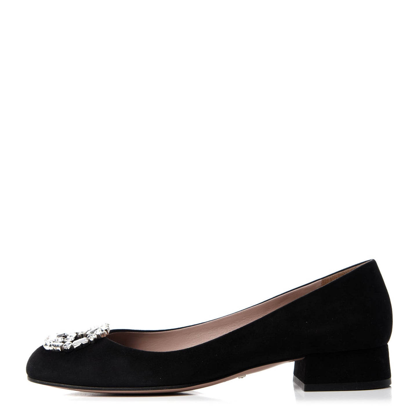 Suede Crystal Interlocking G Low Heel Pumps 38 Black