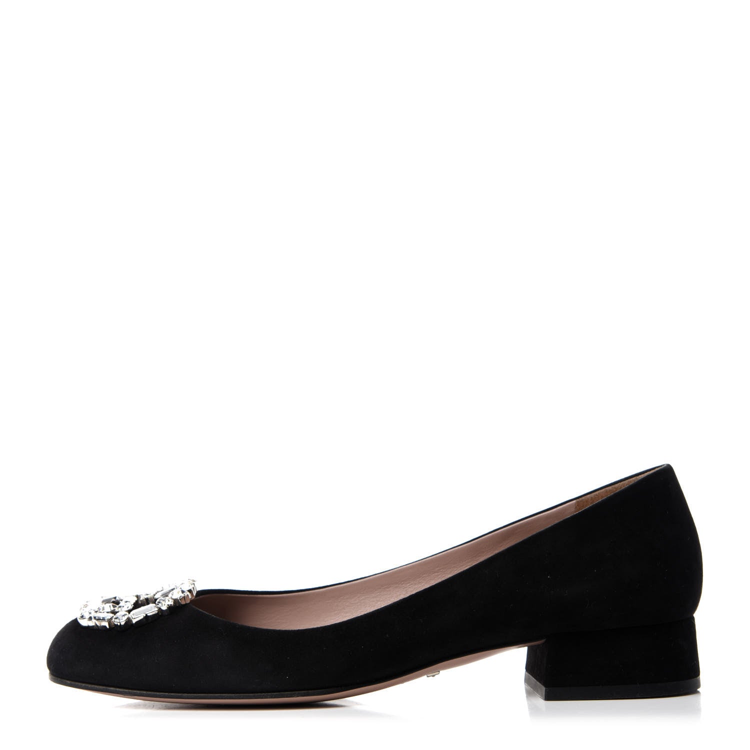 Gucci Suede Crystal Interlocking G Low Heel Pumps 38 Black 1 of 11