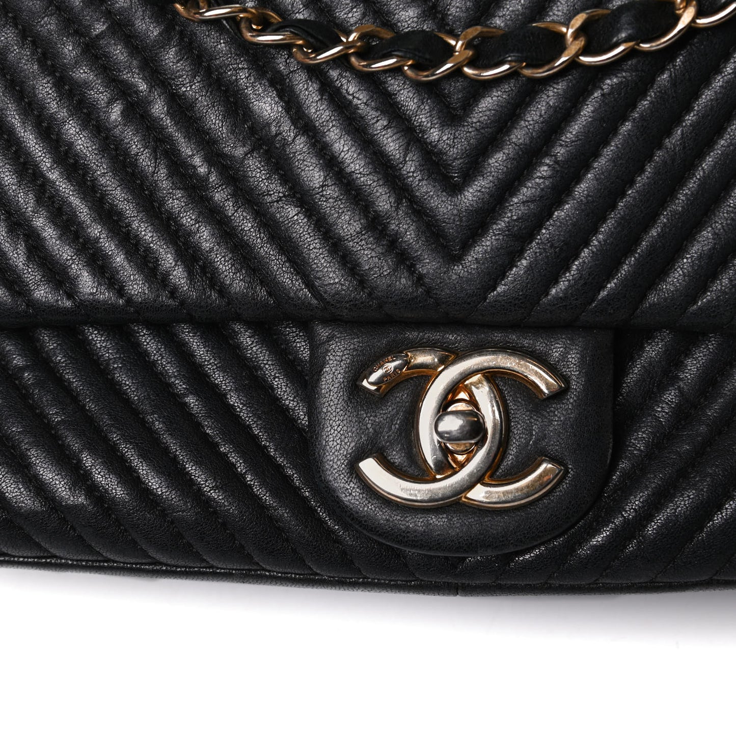 Calfskin Surpique Chevron Small Flap Black