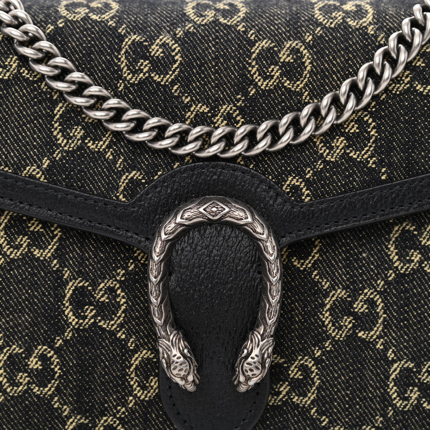 Jacquard Black Denim GG Monogram Mini Dionysus Chain Wallet Black Ivory