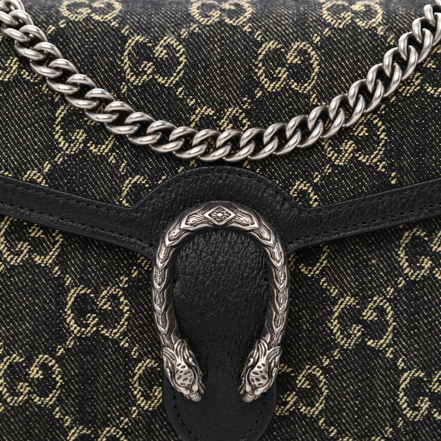 Gucci Jacquard Black Denim GG Monogram Mini Dionysus Chain Wallet Black Ivory 8 of 11