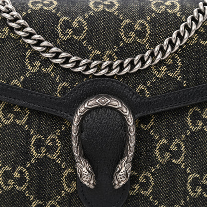Gucci Jacquard Black Denim GG Monogram Mini Dionysus Chain Wallet Black Ivory 8 of 11