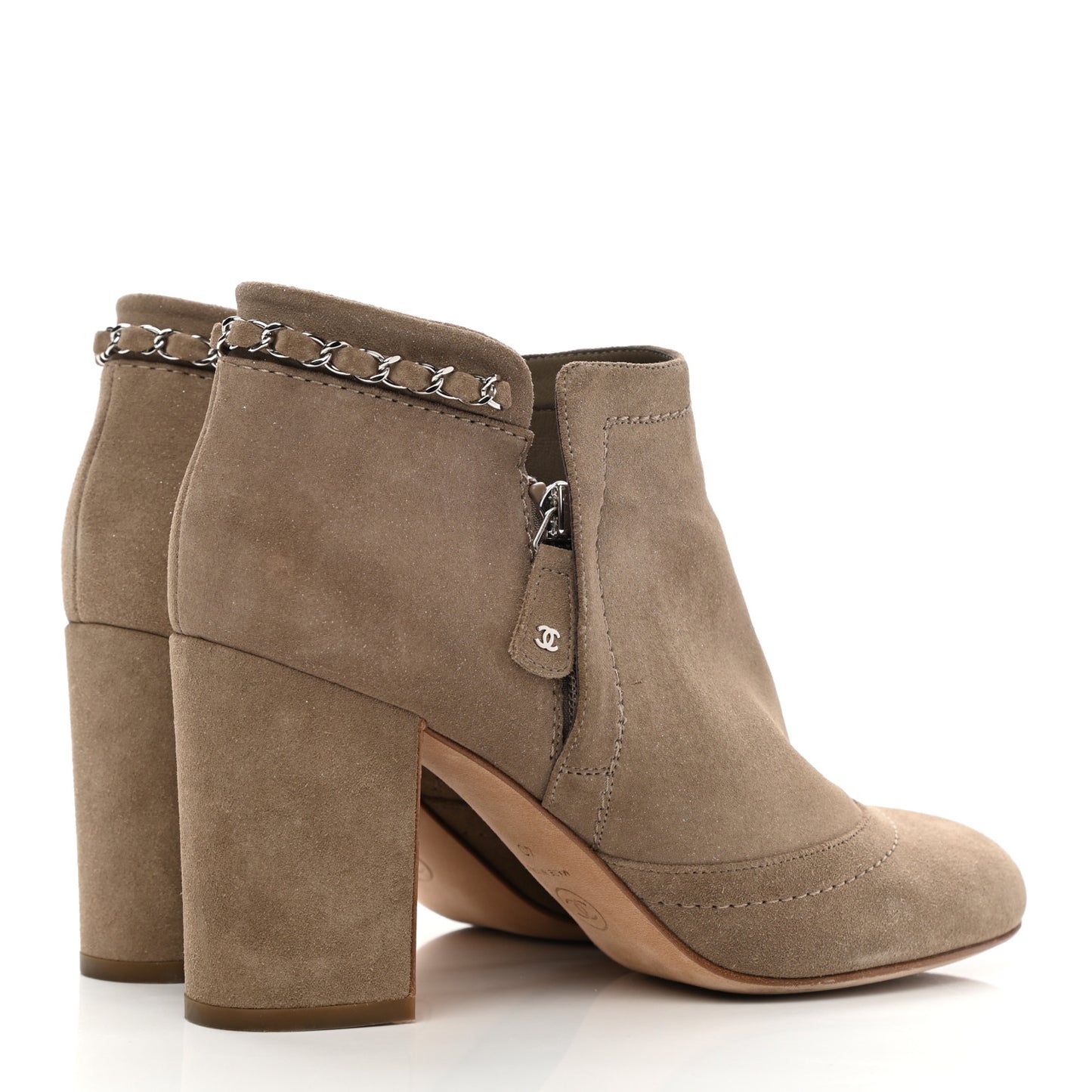 Suede CC Chain Ankle Boots 40 Beige Fonce