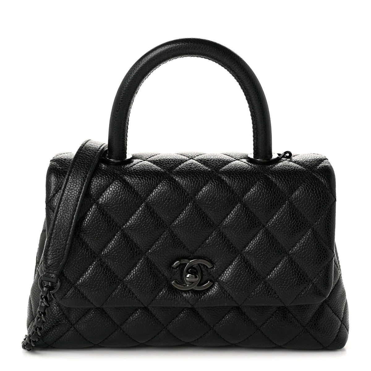 Caviar Quilted Mini Coco Handle Flap So Black