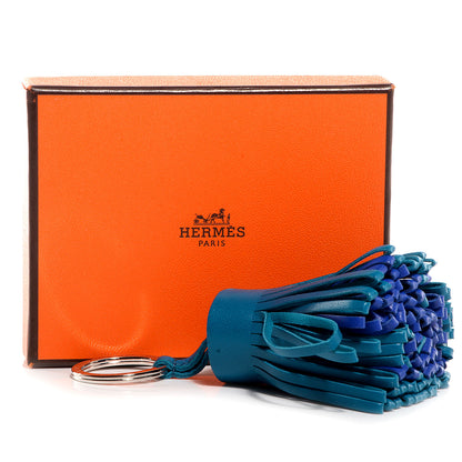 Hermes Lambskin Bi-Color Carmen Tassel Key Holder Bleu Izmir Bleu Electrique 4 of 5