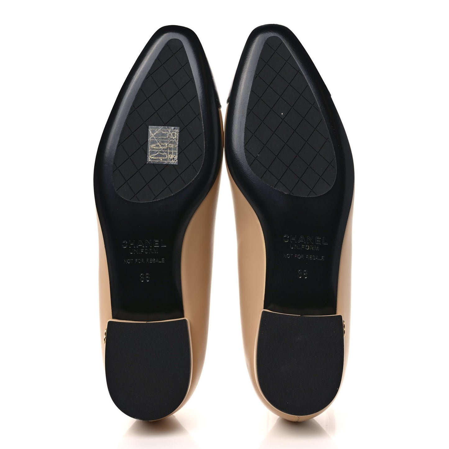 Lambskin Cap Toe CC Uniform Ballerina Flats 38 Beige Black