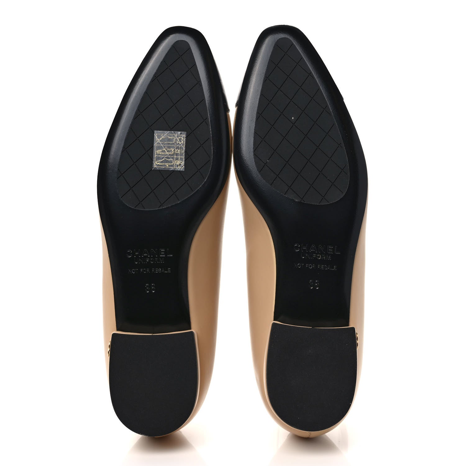 Chanel Lambskin Cap Toe CC Uniform Ballerina Flats 38 Beige Black 5 of 8