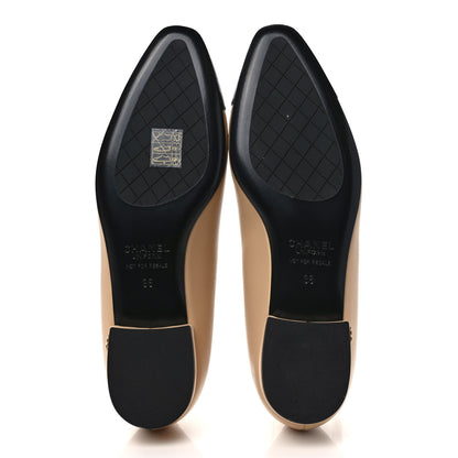 Chanel Lambskin Cap Toe CC Uniform Ballerina Flats 38 Beige Black 5 of 8