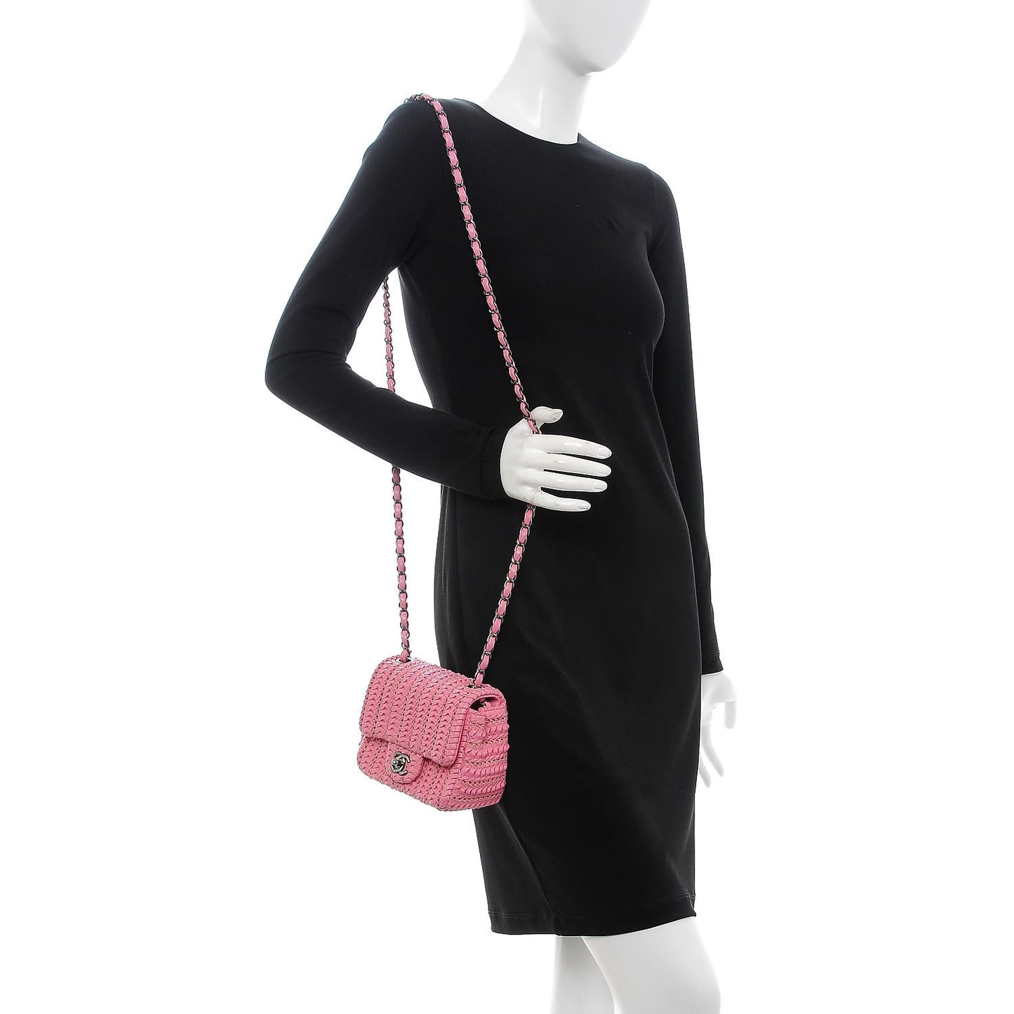 Lambskin Crochet Embroidered Mini Flap Pink