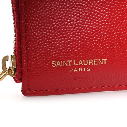 Saint Laurent Grain De Poudre Matelasse Chevron Monogram Zipped Card Case Rouge Eros 6 of 9