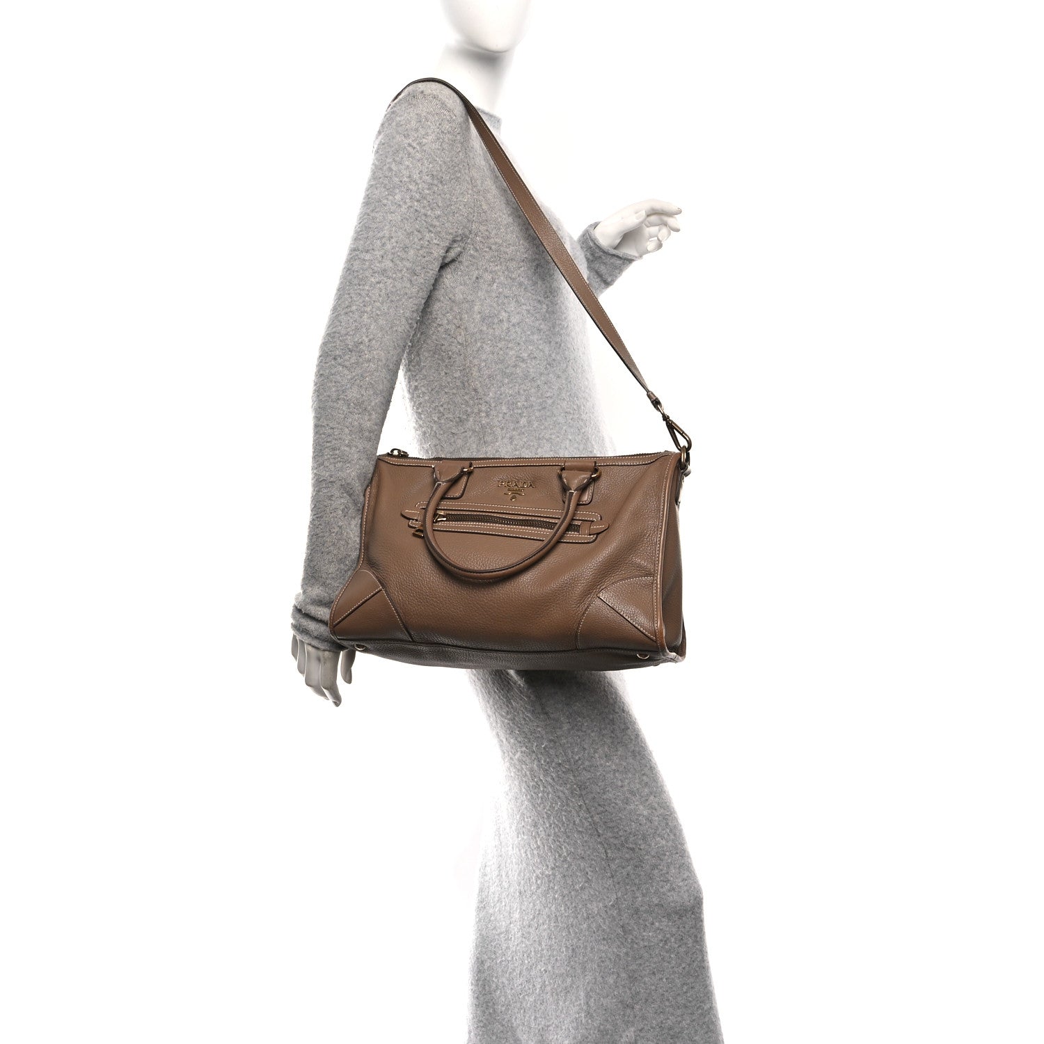 Prada Cervo Deerskin Shopping Satchel Visone 2 of 9