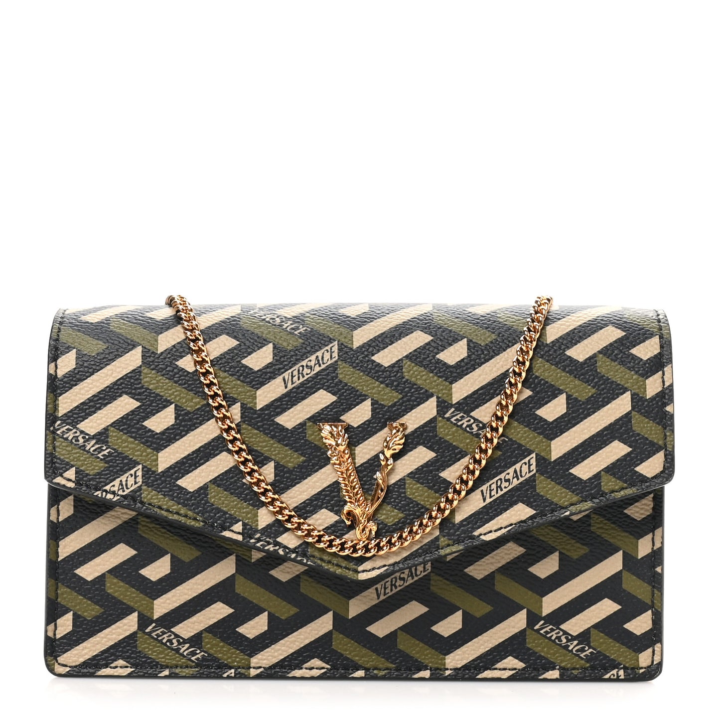 Coated Canvas Virtus La Greca Signature Shoulder Bag Black Khaki