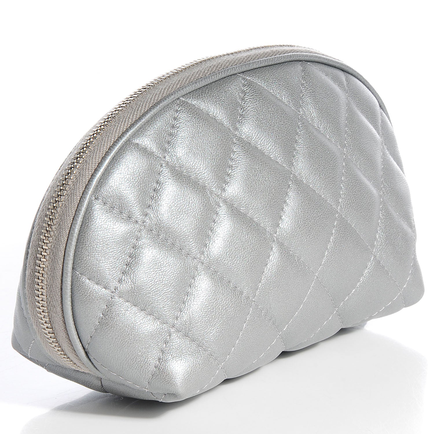 Chanel Lambskin Quilted Cosmetic Case Silver 3 of 7
