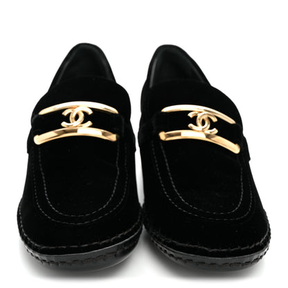 Chanel Velvet Metal CC Loafers 38 Black 2 of 9