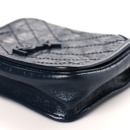 Saint Laurent Crinkled Calfskin Matelasse Monogram Niki Chain Wallet Deep Marine 9 of 9