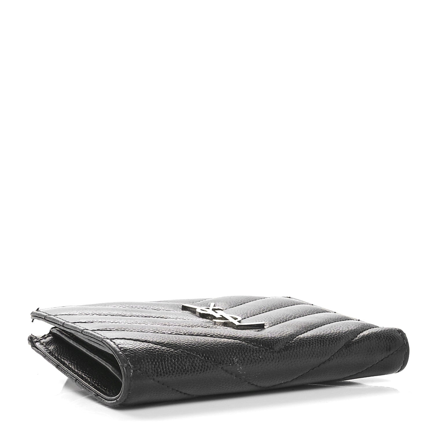 Saint Laurent Grain De Poudre Matelasse Chevron Monogram Zipped Two-Part Wallet Black 4 of 7