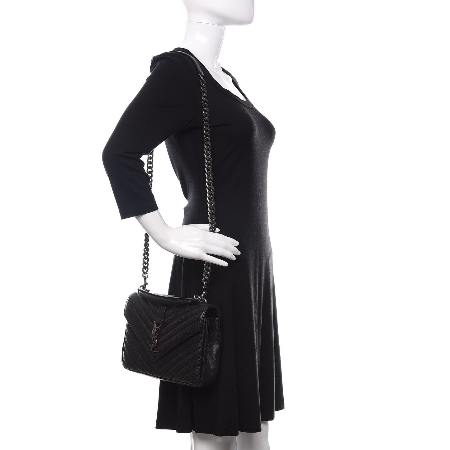 Sheepskin Matelasse Chevron Monogram Medium College Bag Black