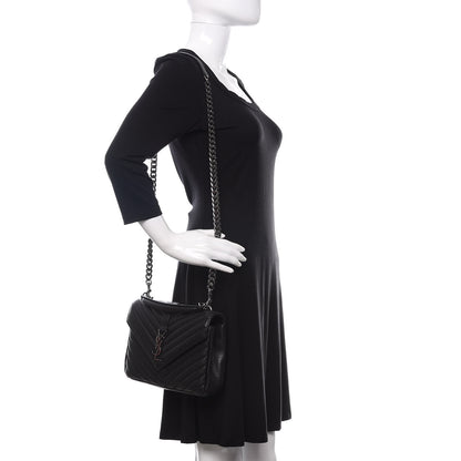 Saint Laurent Sheepskin Matelasse Chevron Monogram Medium College Bag Black 2 of 12