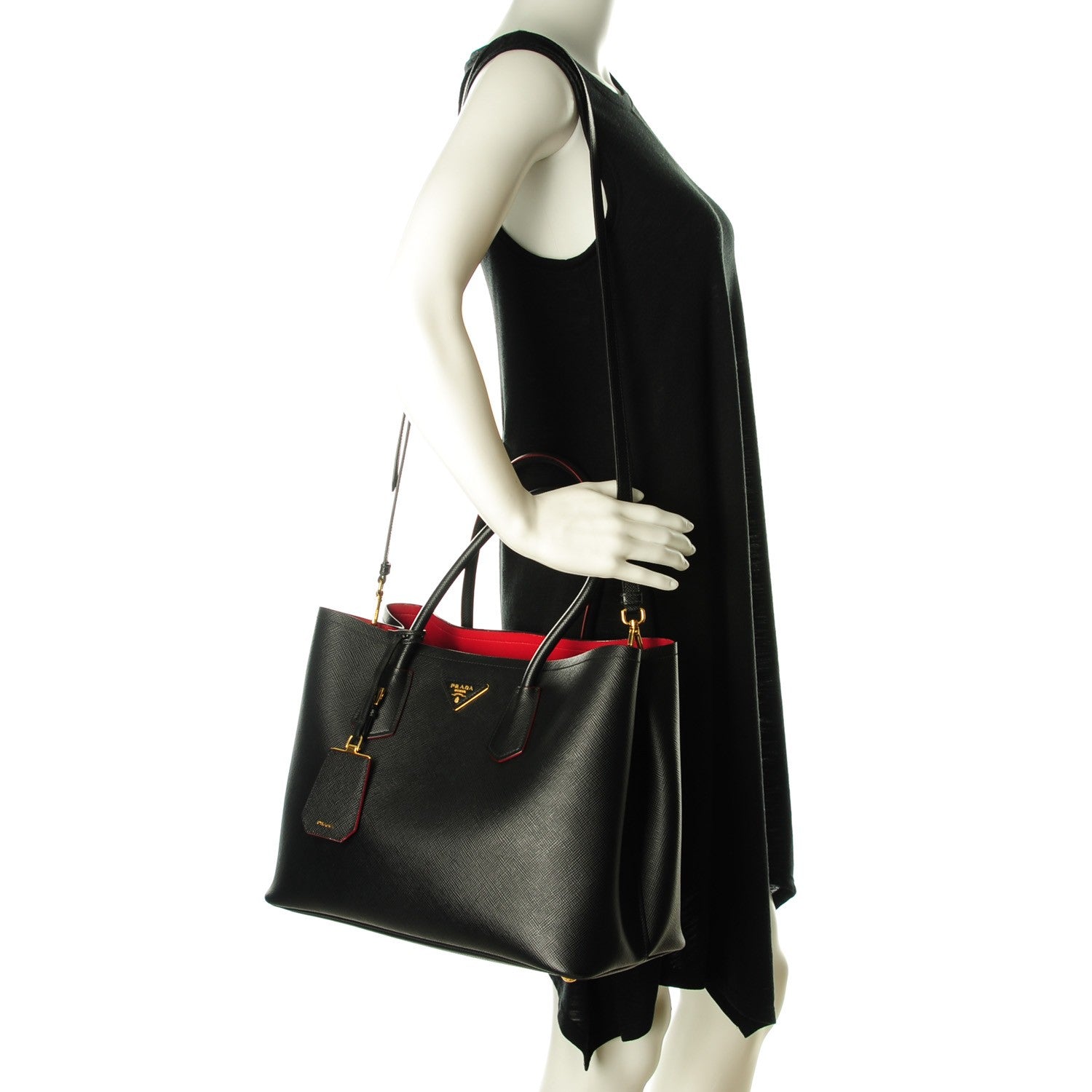 Prada Saffiano Cuir Large Double Bag Nero Black 2 of 7