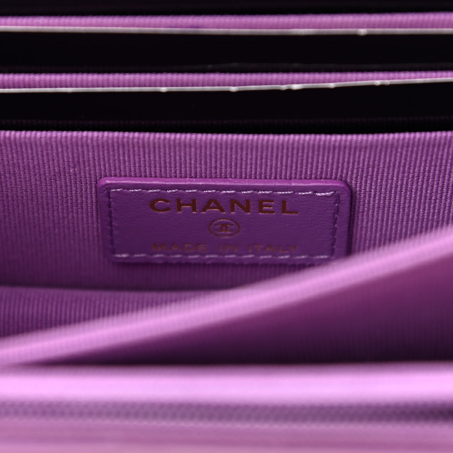 Lambskin Enamel Quilted Pending CC Clutch With Chain Purple