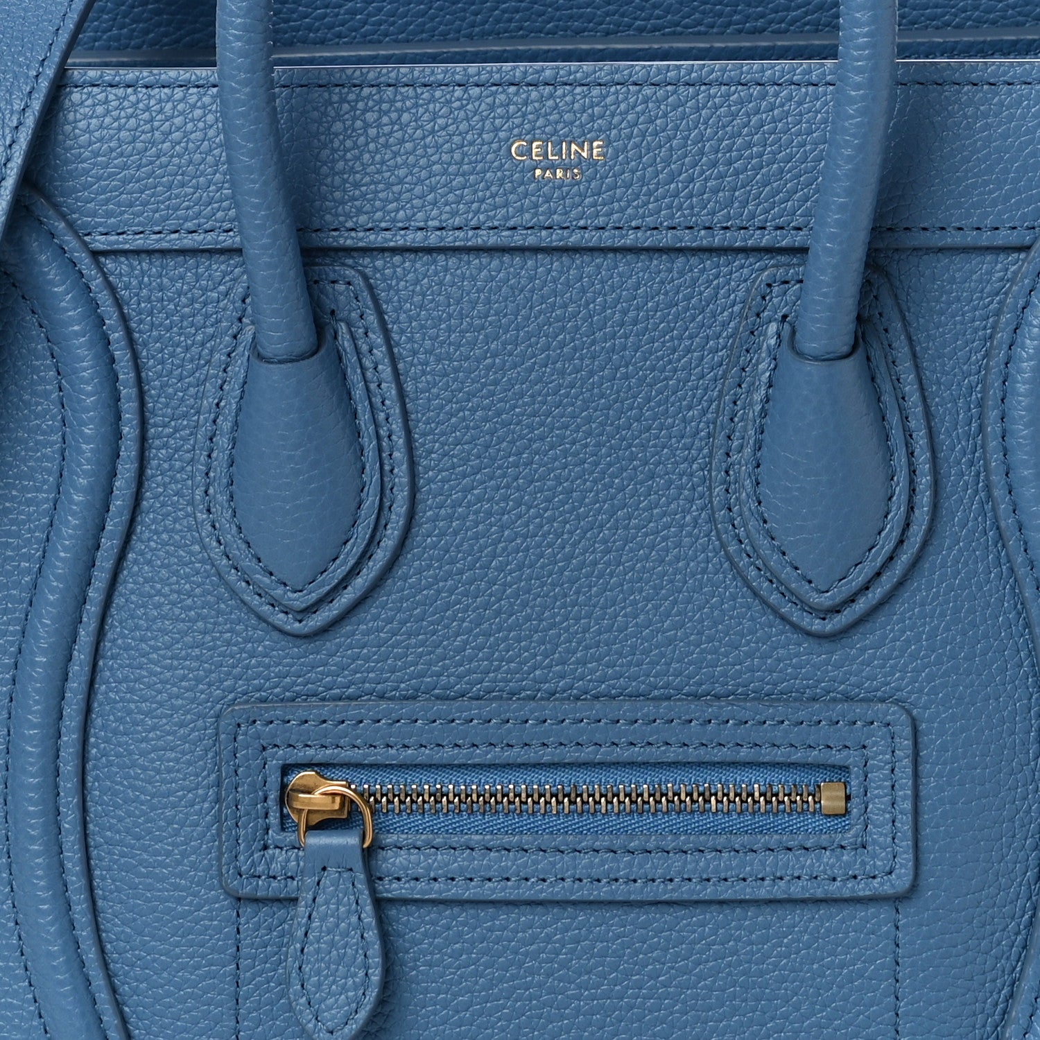 Celine Drummed Calfskin Nano Luggage Azure 8 of 10