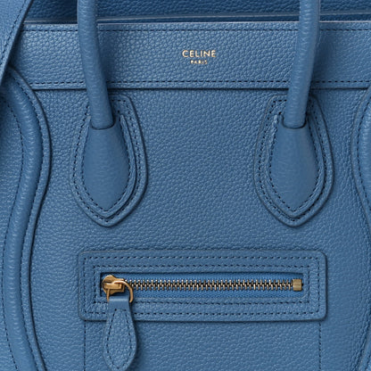 Celine Drummed Calfskin Nano Luggage Azure 8 of 10