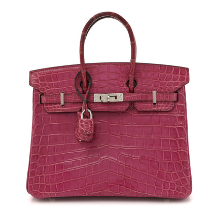 Hermes Shiny Niloticus Crocodile Birkin 25 Rose Scheherazade 1 of 14