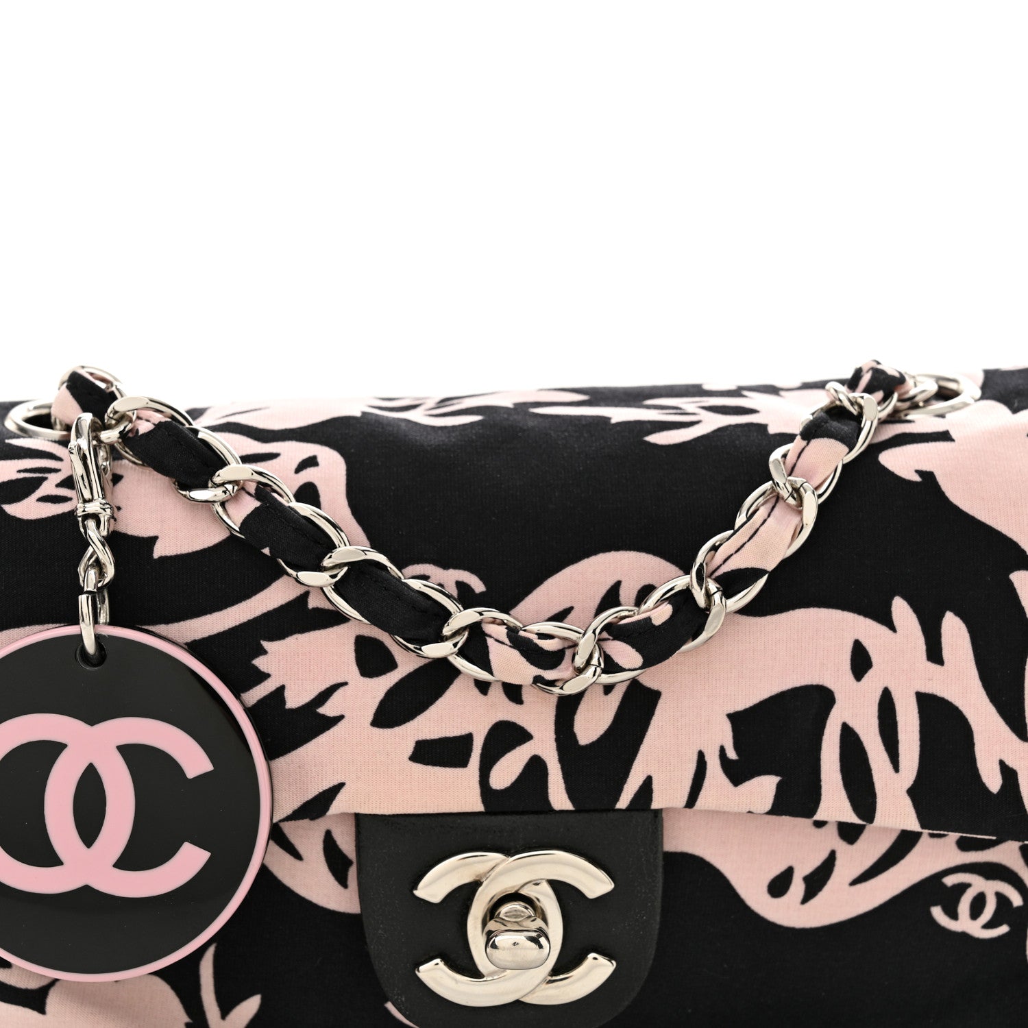 Chanel Printed Fabric Mini Rectangular Flap Black Pink 8 of 10
