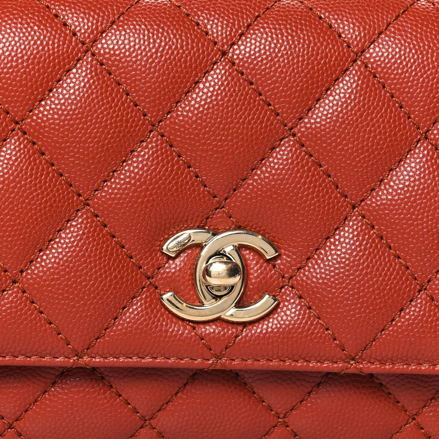 Chanel Caviar Quilted Extra Mini Coco Handle Flap Dark Orange 8 of 12