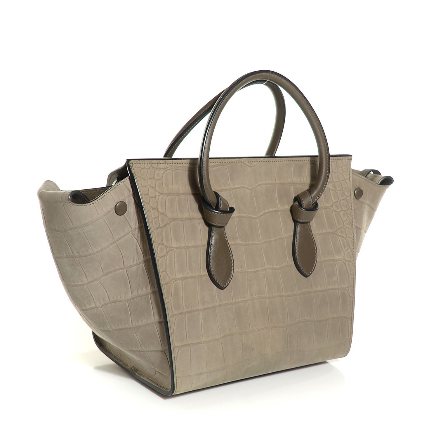 Crocodile Embossed Nubuck Small Tie Knot Tote Dark Grey