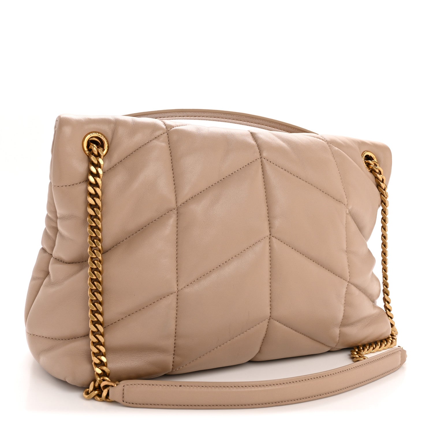 Saint Laurent Lambskin Quilted Medium Loulou Puffer Monogram Chain Satchel Dark Beige 3 of 14