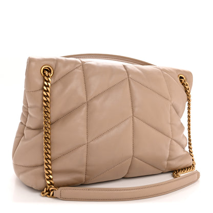 Saint Laurent Lambskin Quilted Medium Loulou Puffer Monogram Chain Satchel Dark Beige 3 of 14