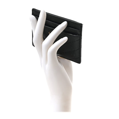 Saint Laurent Grain De Poudre Matelasse Chevron Monogram Credit Card Case Black 2 of 7