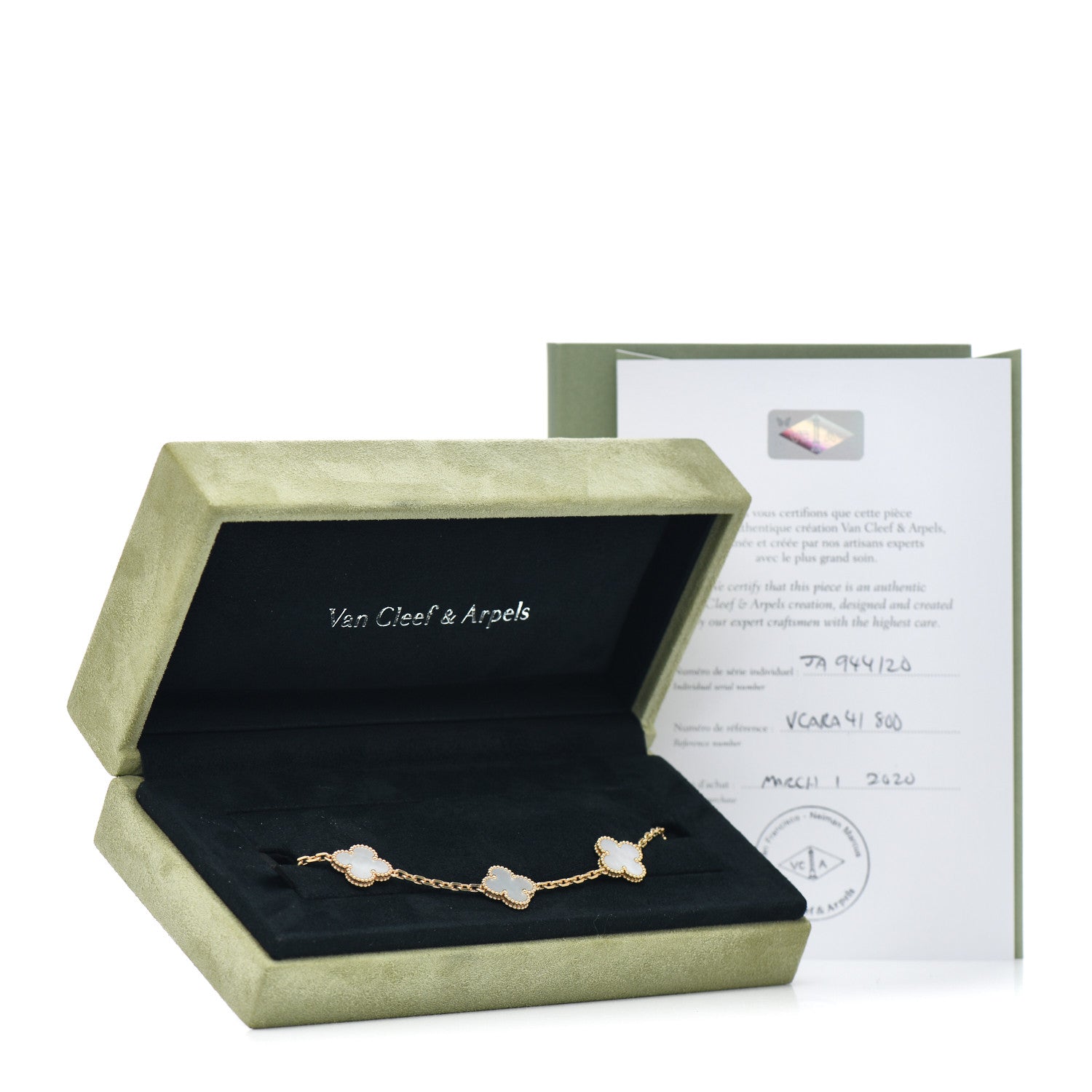 Van Cleef & Arpels 18K Yellow Gold Mother of Pearl 5 Motifs Vintage Alhambra Bracelet 5 of 5