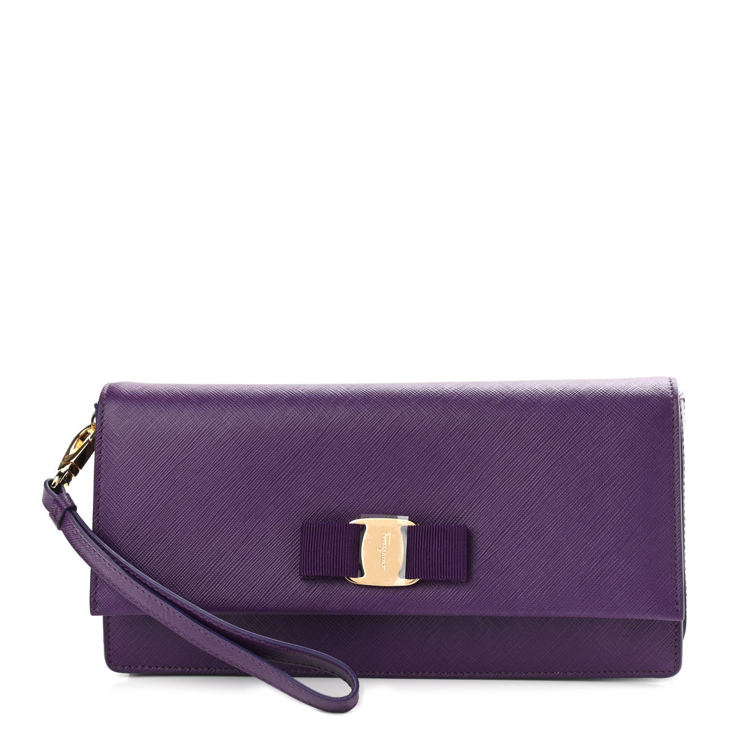 Salvatore Ferragamo Printed Calfskin Mora Bow Clutch Purple 1 of 10