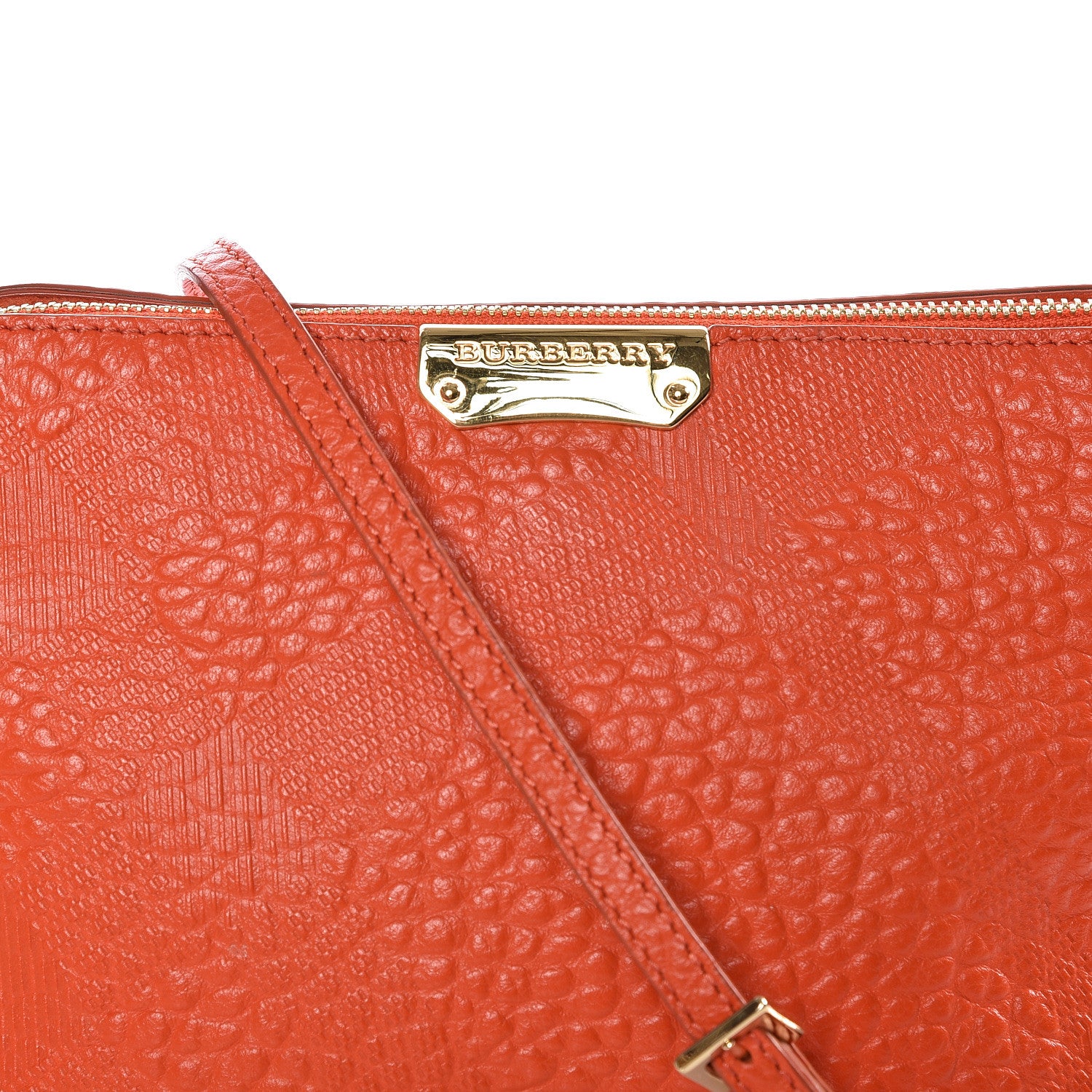 Burberry Signature Grain Calfskin Check Embossed Small Chichester Crossbody Clutch Bag Orange 10 of 10