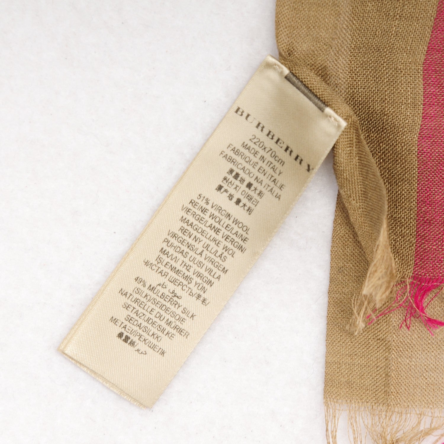 Burberry Wool Silk Giant Check Scarf Taupe Pink 5 of 6