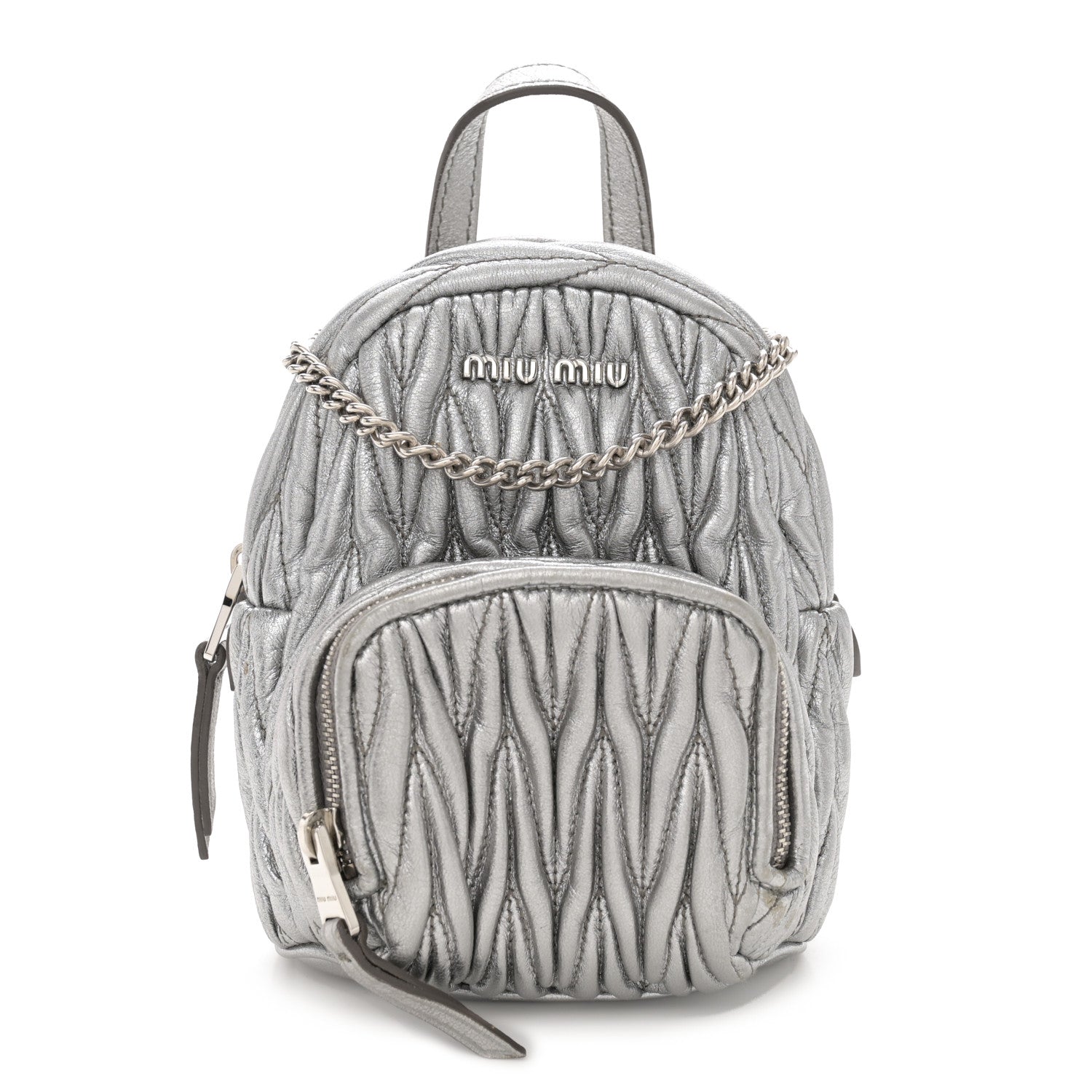 Miu Miu Metallic Nappa Matelasse Lux Mini Backpack Cromo 1515891