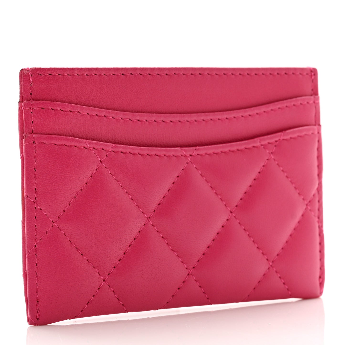 Lambskin Quilted Card Holder Fuchsia