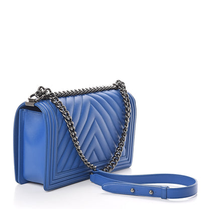 Chanel Calfskin Chevron Quilted New Medium Boy Flap Bright Blue 3 of 10