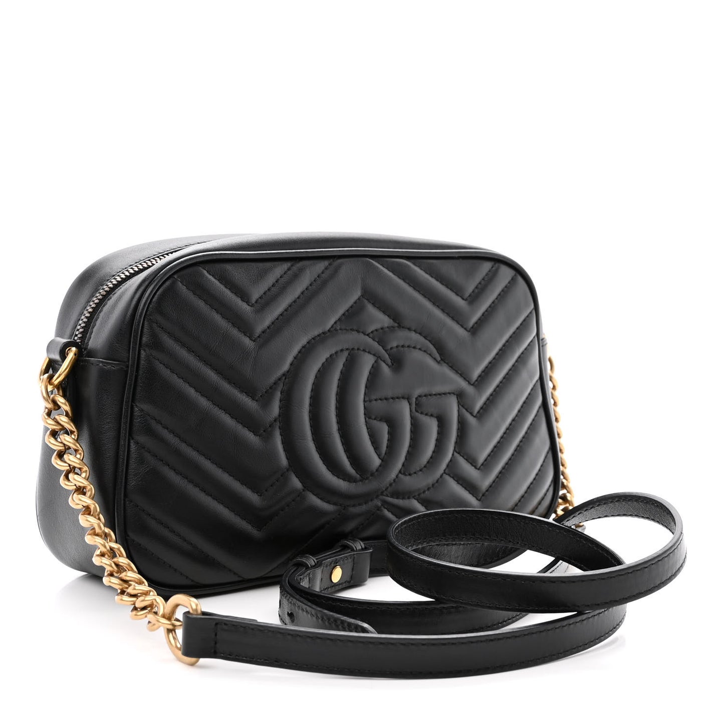 Calfskin Matelasse Small GG Marmont Chain Shoulder Bag Black