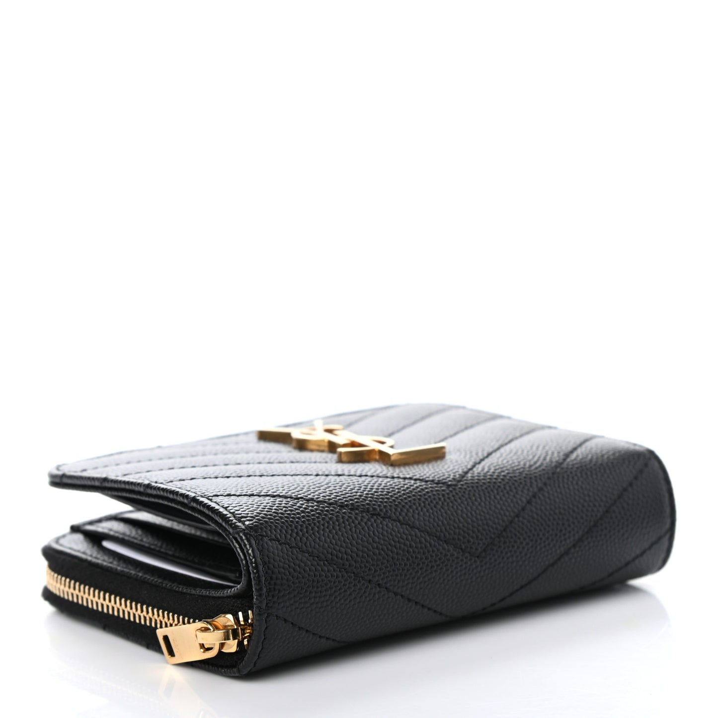 Grain De Poudre Matelasse Chevron Monogram Compact Zip Around Wallet Black