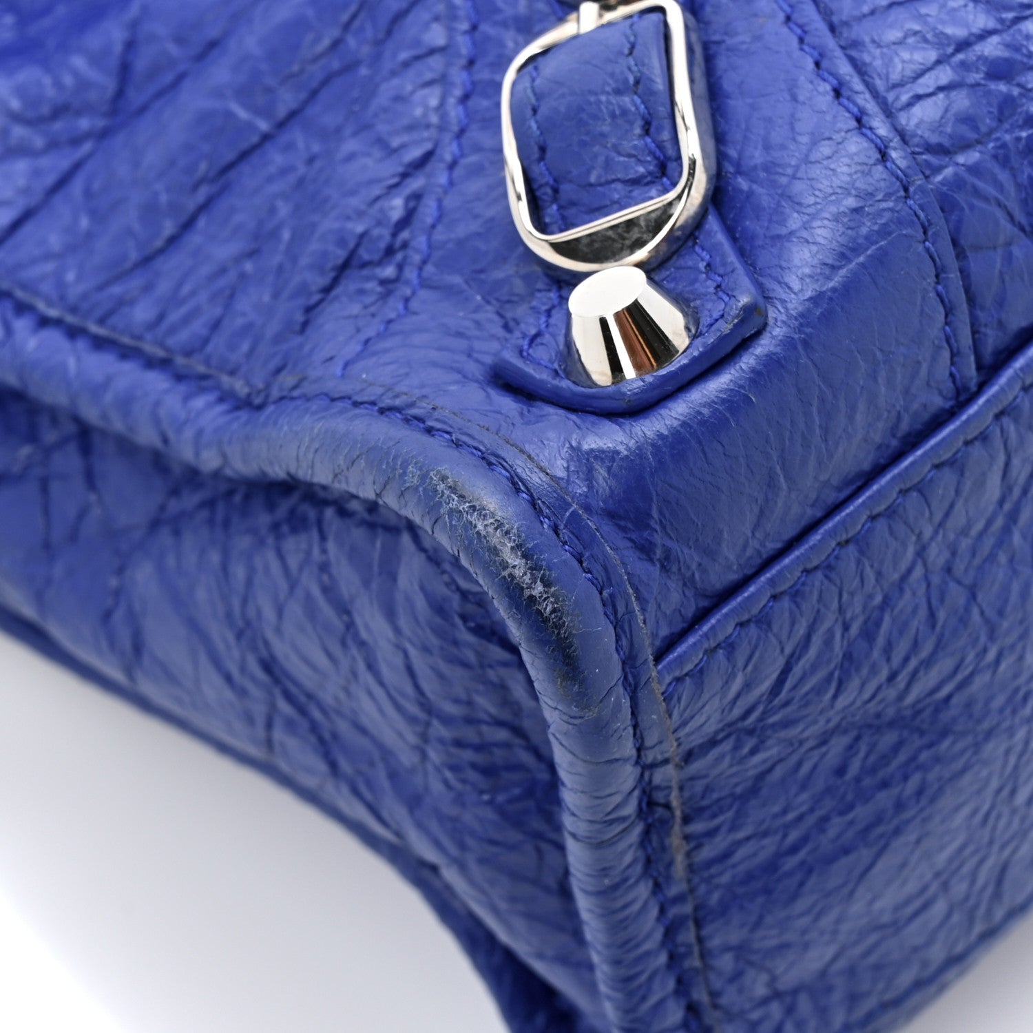 Balenciaga Agneau Classic Silver Hardware Mini City Logo Strap Bleu Electric Black 12 of 16