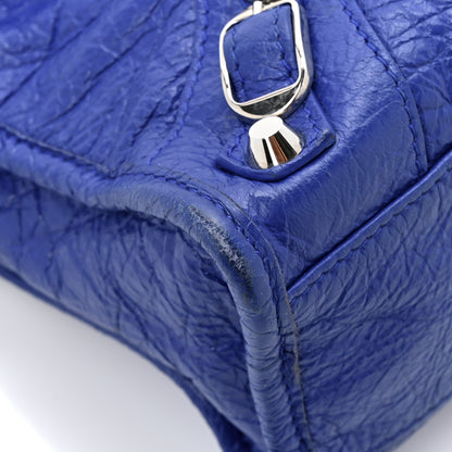 Balenciaga Agneau Classic Silver Hardware Mini City Logo Strap Bleu Electric Black 12 of 16